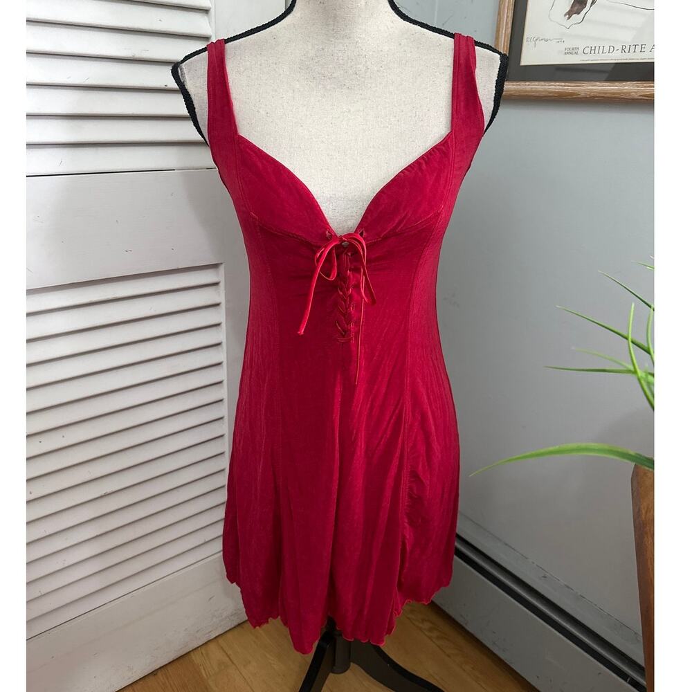 Vintage Victorias Secret Dress Medium Red Slinky Gold Label Babydoll Y2K Indie